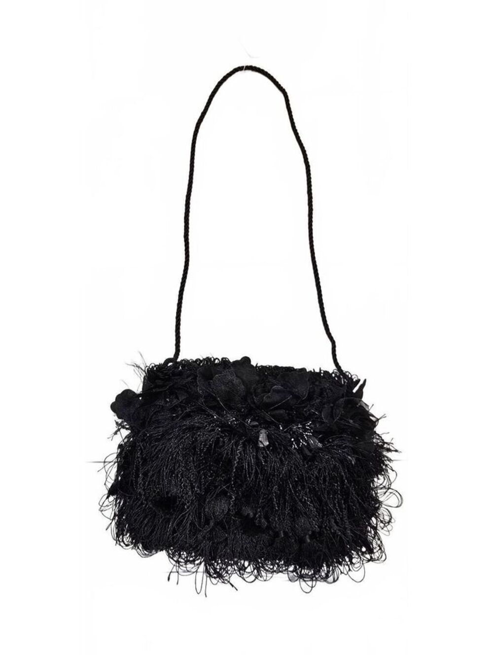 Bra-cketbook Black Floral Fringe Evening Purse